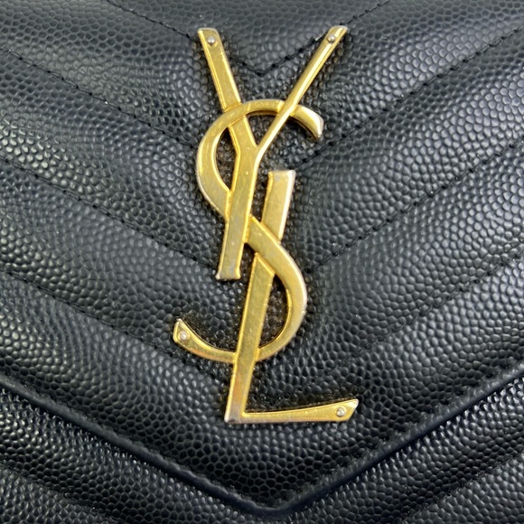YVES SAINT LAURENT YSL MONOGRAM CHEVRON  BLACK GOLD  CONTINENTAL FLAP WALLET - Picture 5 of 16